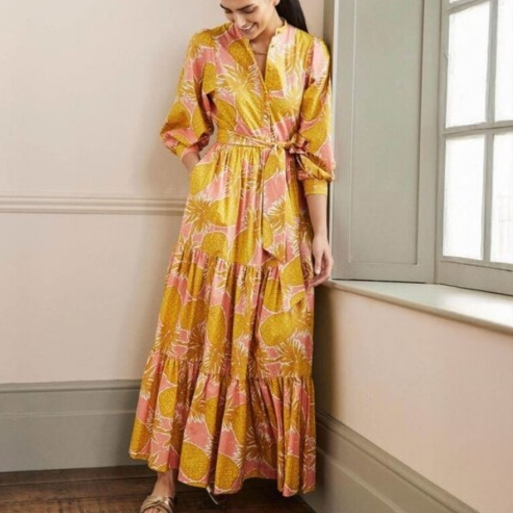 Boden Ava Tiered Maxi Dress In Pinapple Print Size 14 - Picture 1 of 16